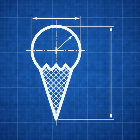 Dibujo técnico de un cucurucho de helado